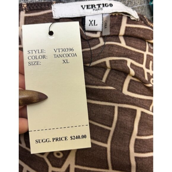 NWT Vertigo Paris Brown Tan Geometric Print Dress XL - Picture 7 of 8